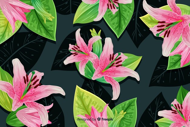 Natural background with tropical flowers