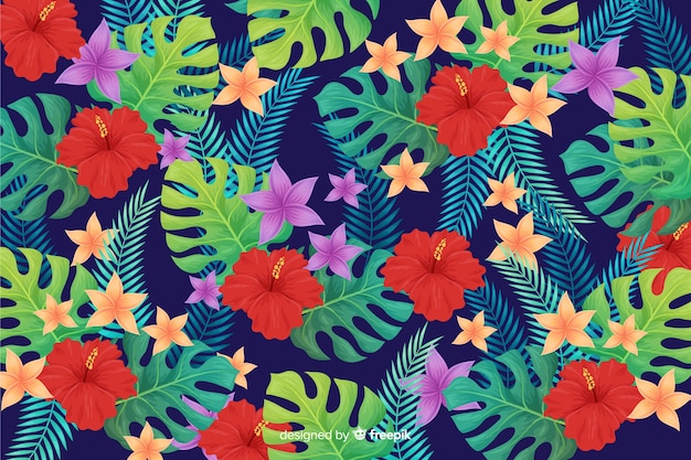 Free vector natural background with tropical flowers