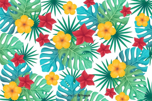 Free vector natural background with tropical flowers