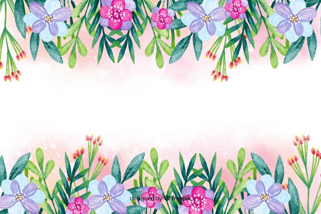 Natural background with watercolor flowers