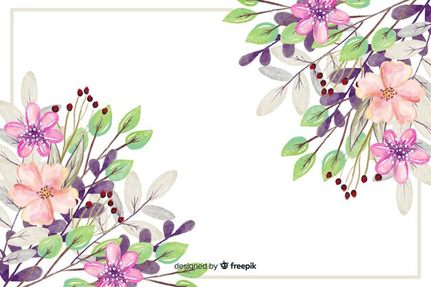 Natural background with watercolor flowers