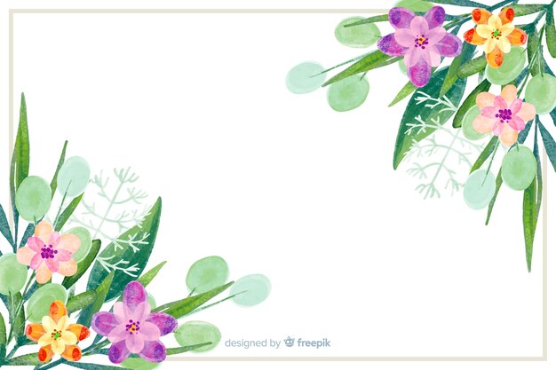 Natural background with watercolor flowers