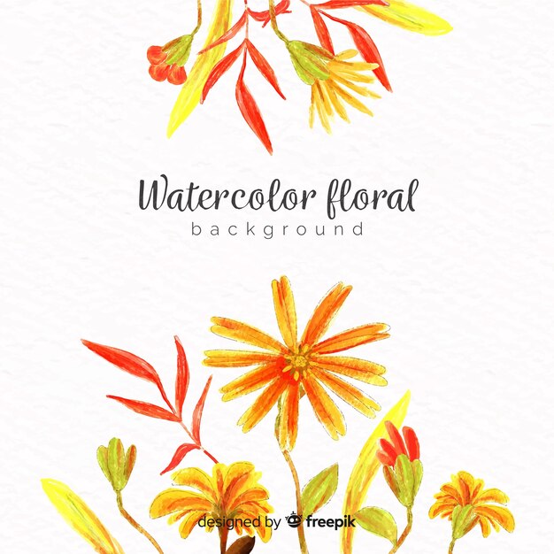 Natural background with watercolor flowers