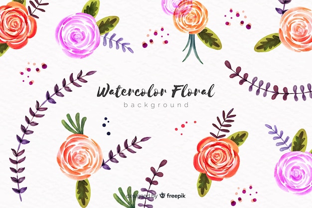 Natural background with watercolor flowers