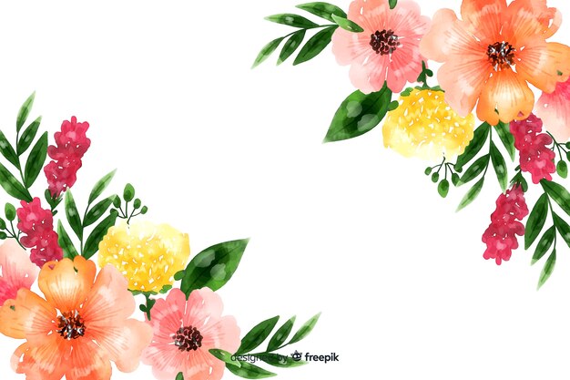 Natural background with watercolor flowers