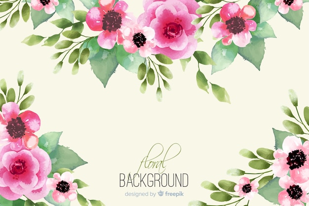 Natural background with watercolor flowers