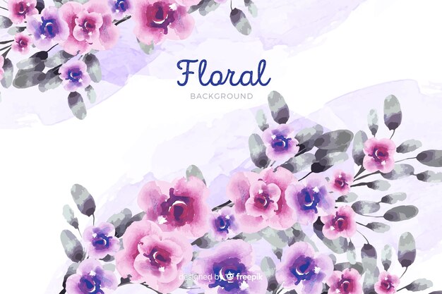 Natural background with watercolor flowers