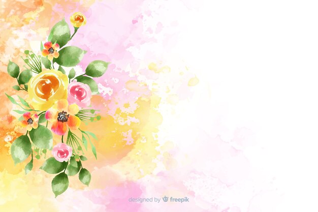 Natural background with watercolor flowers