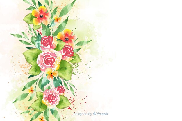 Natural background with watercolor flowers