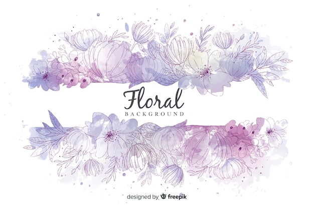 Natural background with watercolor flowers