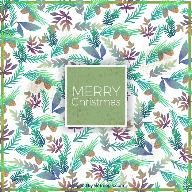 Free vector natural christmas background of watercolor leaves