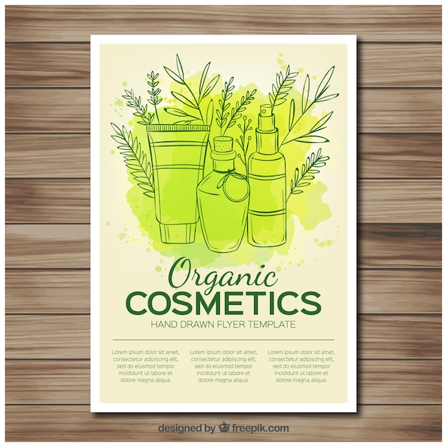 Natural cosmetics brochure with watercolor stain