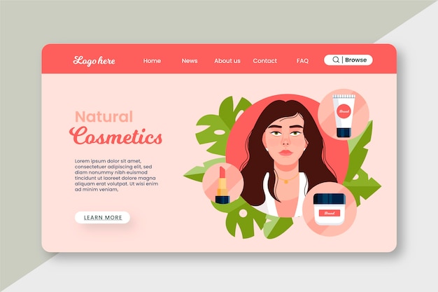 Free vector natural cosmetics landing page template