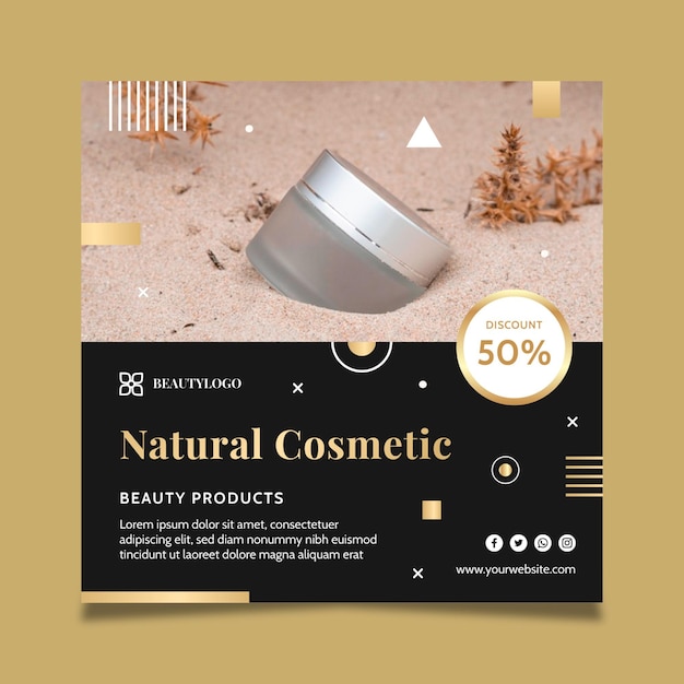Free vector natural cosmetics squared flyer template
