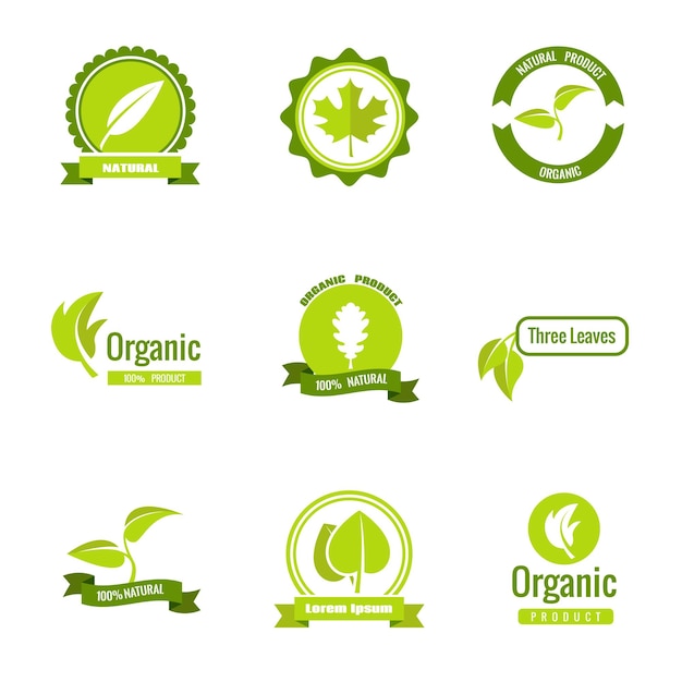 잎이있는 자연, 친환경 및 유기농 제품 로고.