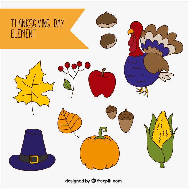 Free vector natural elements set of thanksgiving