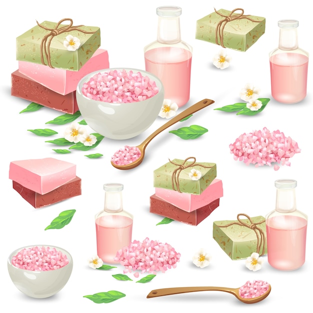 Free vector natural handmade cosmetics for spa vector set