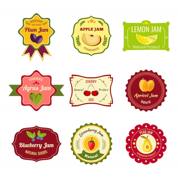 Free vector natural jam colorful labels