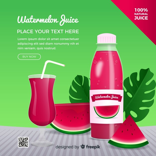 Natural juice ad in realistic style