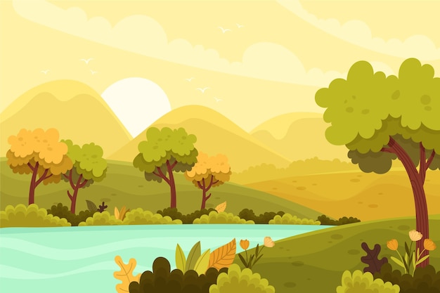 Free vector natural landscape - background for video conferencing