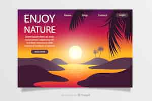 無料ベクター 自然風景のランディングページテンプレート