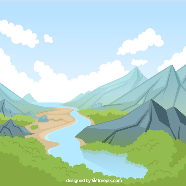 Free vector natural landscape with river