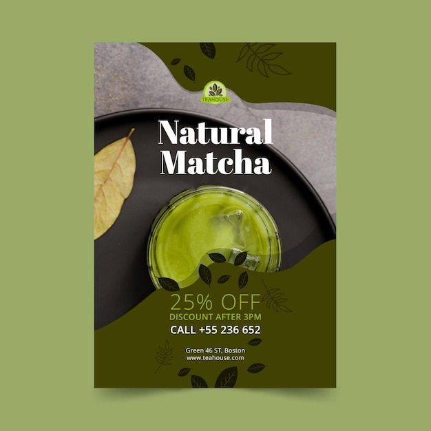 Modello di poster di tè matcha naturale