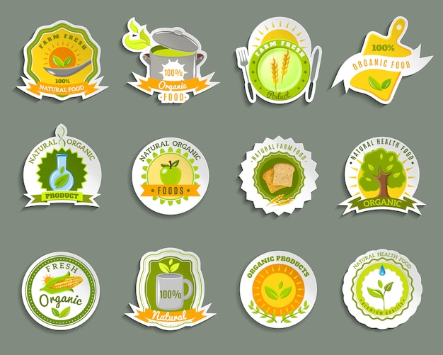 Free vector natural organic food brands stickers set