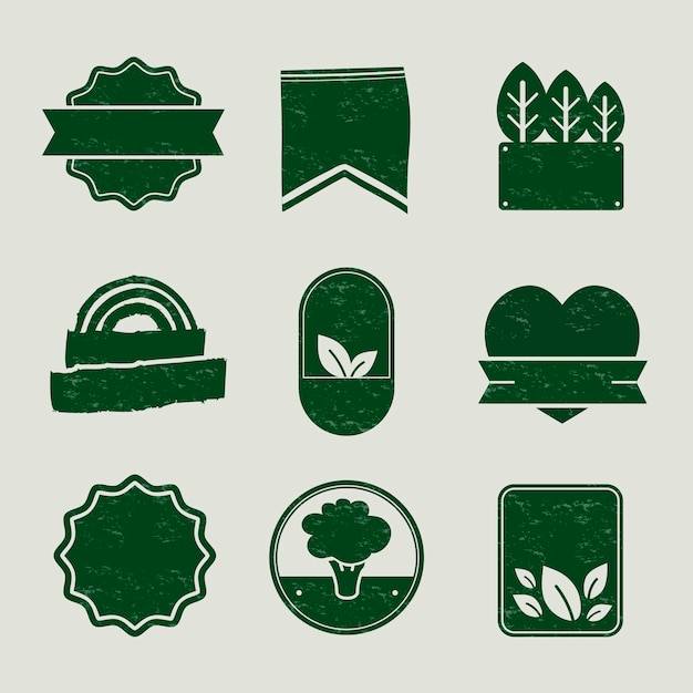 Free vector natural products blank badges set vector in vintage green tone