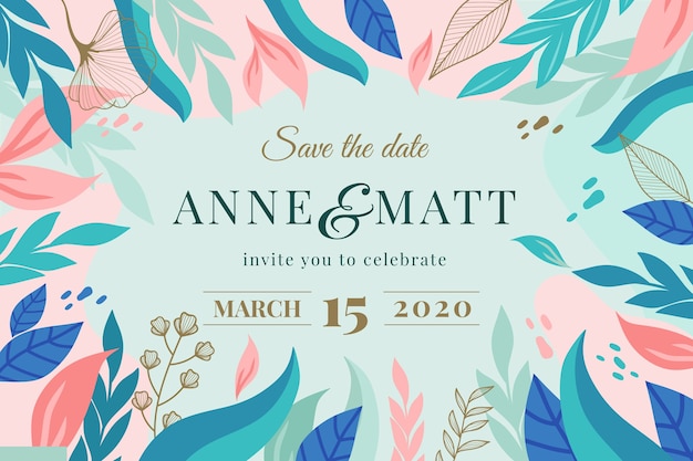 Free vector natural save the date wedding invitation template