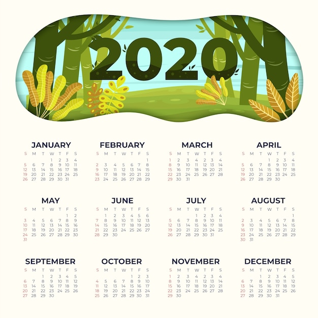 Modello di calendario natura 2020