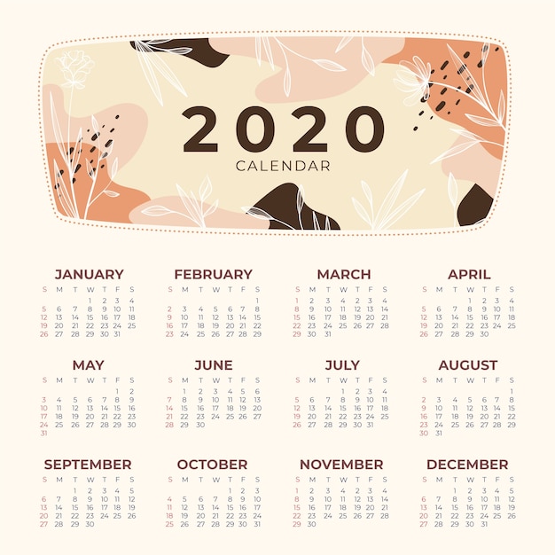 Шаблон календаря природа 2020 Бесплатные векторы