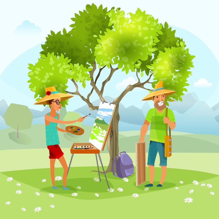 मुफ़्त वेक्टर nature artist painting landscape vector illustration 