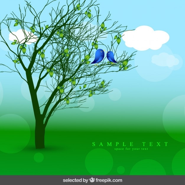 Free Vector | Nature background with tree and birds