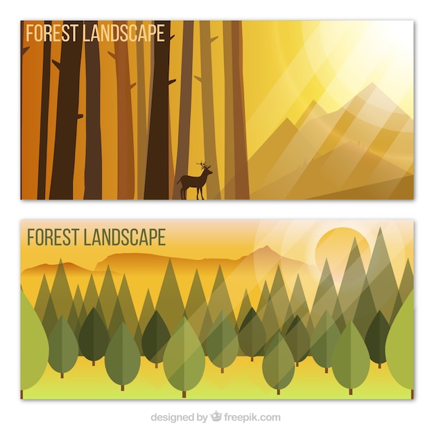 Free vector nature banners in flat style and hand drawn