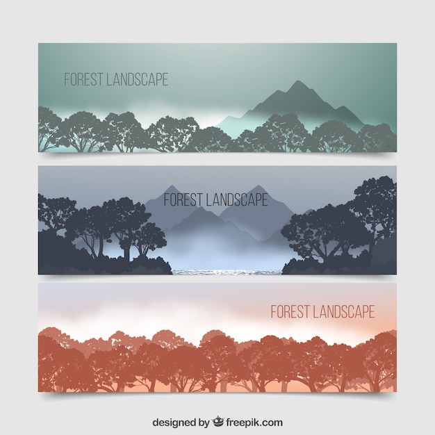 Free vector nature banners set with landscape silhouettes