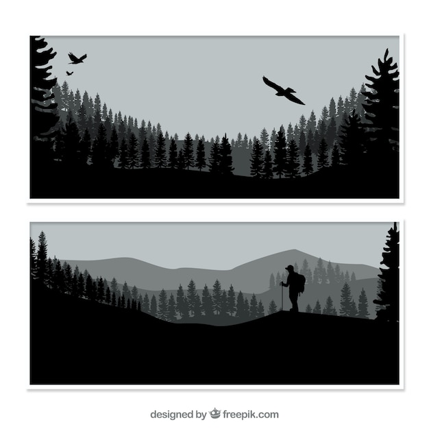 Free Vector nature banners with silhouettes