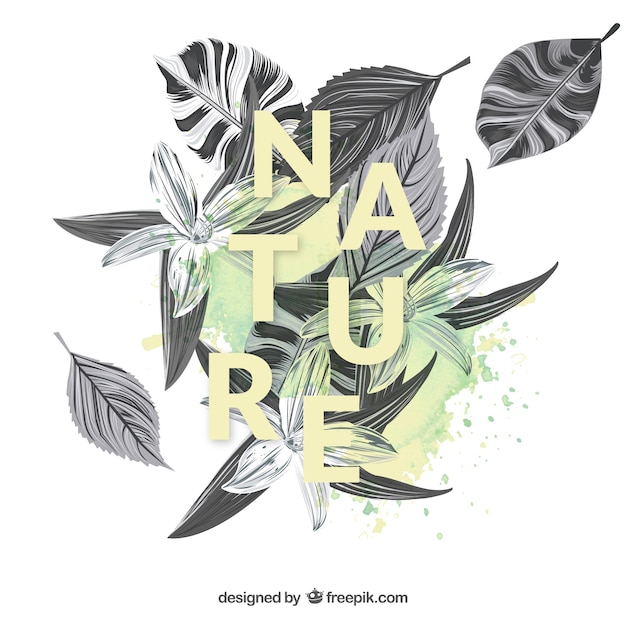 Nature card with flowers and leaves