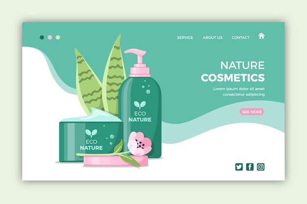 Free vector nature cosmetics landing page template