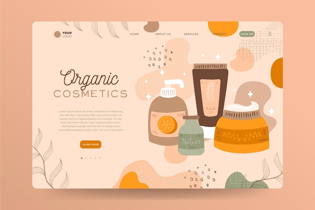 Vettore gratuito modello di pagina di destinazione dei cosmetici naturali