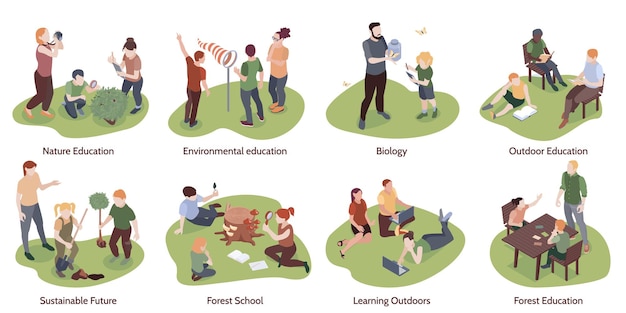 Nature education isometric concept