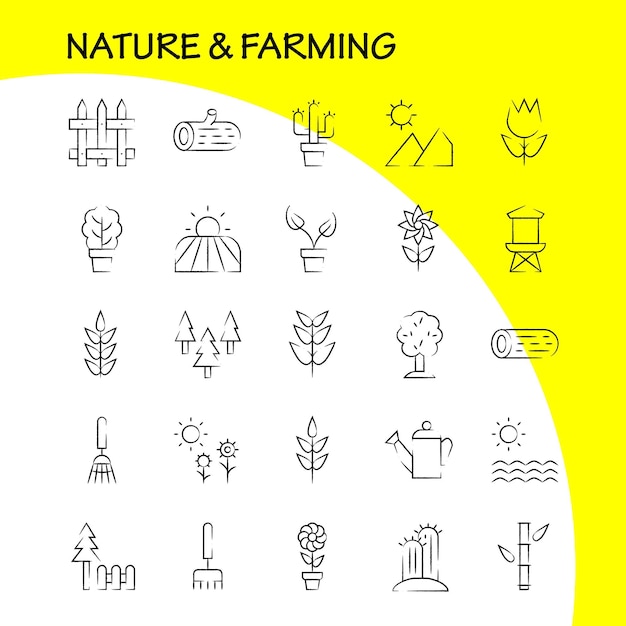 Natura e agricoltura pacchetto di icone disegnate a mano per designer e sviluppatori icone del fienile porta dell'edificio fattoria fattoria natura round mountain vector