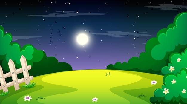 Бесплатное векторное изображение Природа лесной пейзаж в ночной сцене