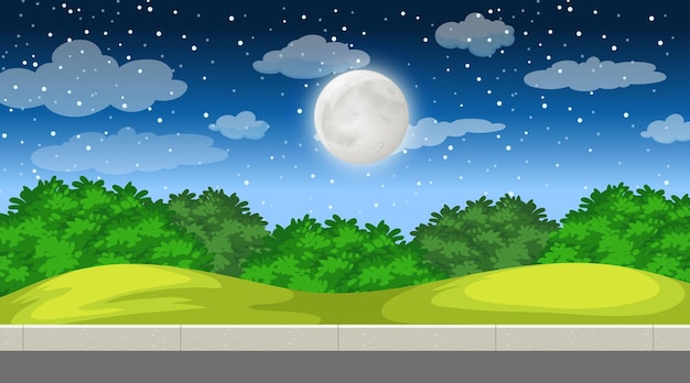 Nature forest landscape at night scene