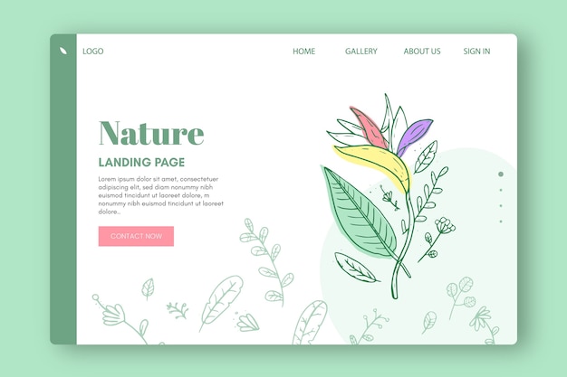 Nature hand drawn landing page template