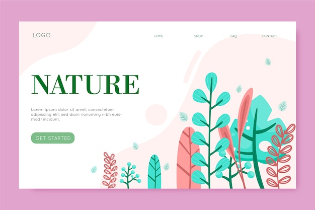 Vettore gratuito modello di landing page disegnato a mano natura