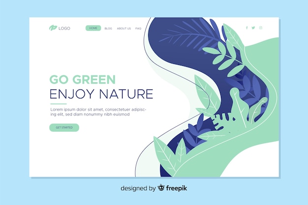 Free vector nature landing page with leaves