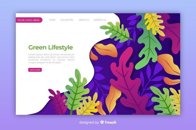 Free vector nature landing page with leaves