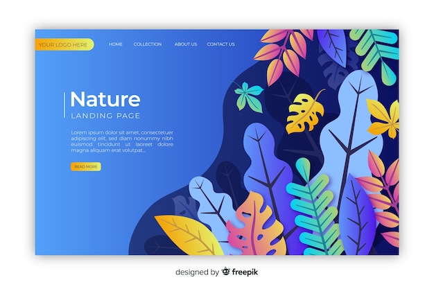 Free vector nature landing page with leaves