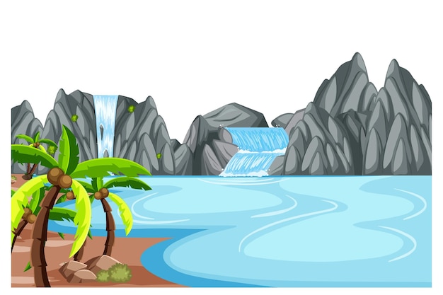 Бесплатное векторное изображение Природный пейзаж в дневное время с водопадом